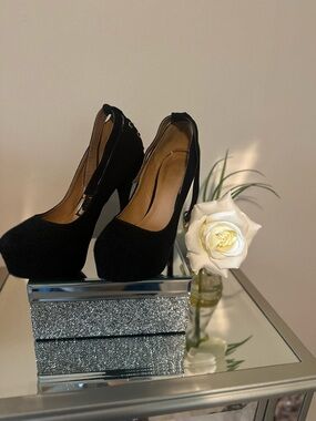 Charlotte Russe Black Suede Platform Heels with Ankle Strap